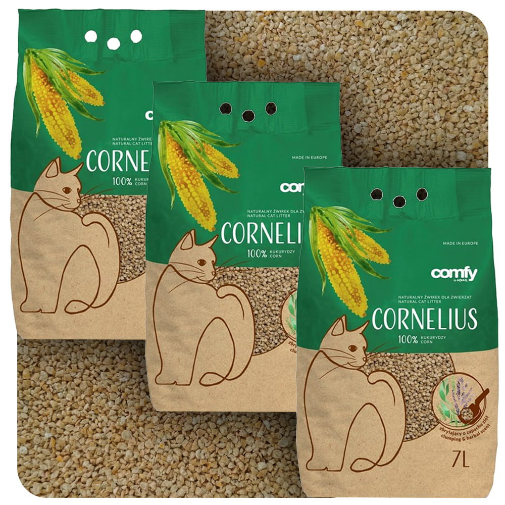 Comfy Cornelius Naturalny Żwirek Kukurydziany dla Kota z Aromatem Ziół 3x7l